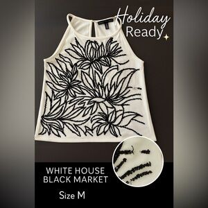 White House Black Market Sequin Beaded Floral Halter Top – Size M